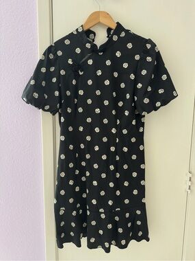 Goelia Cheongsam Black Mandarin Collar Qipao Rose-Printed Dress